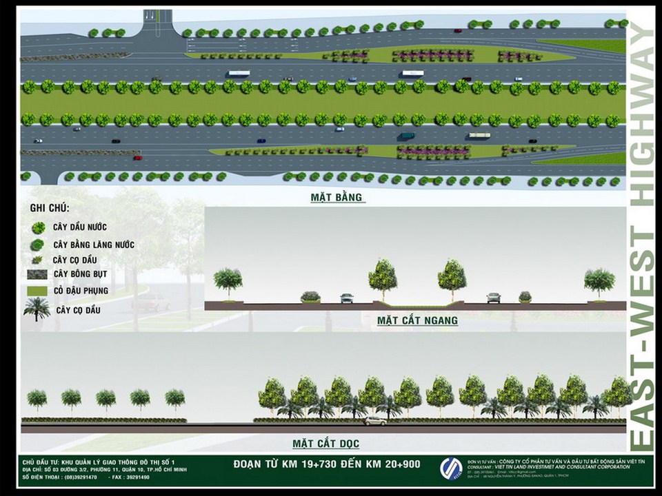 Thiết kế Cây xanh và Lan can ven sông Đại lộ Đông Tây, Tp.HCM